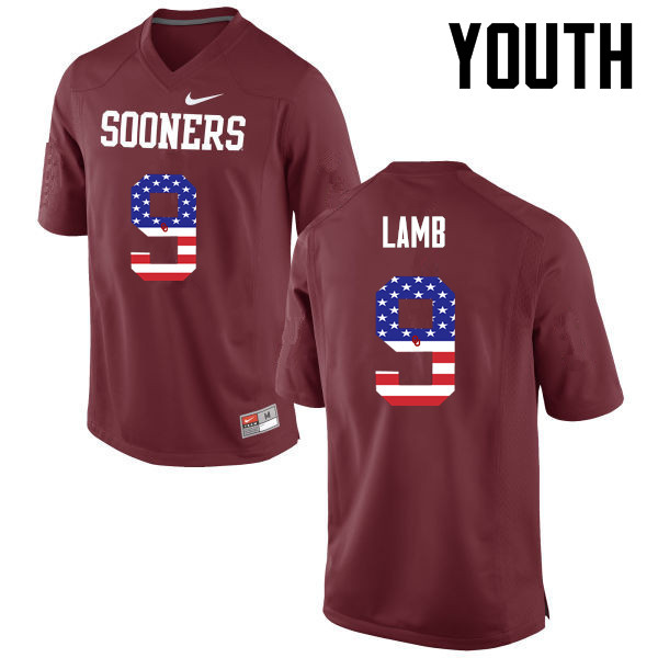 Youth Oklahoma Sooners #9 CeeDee Lamb College Football USA Flag Fashion Jerseys-Crimson